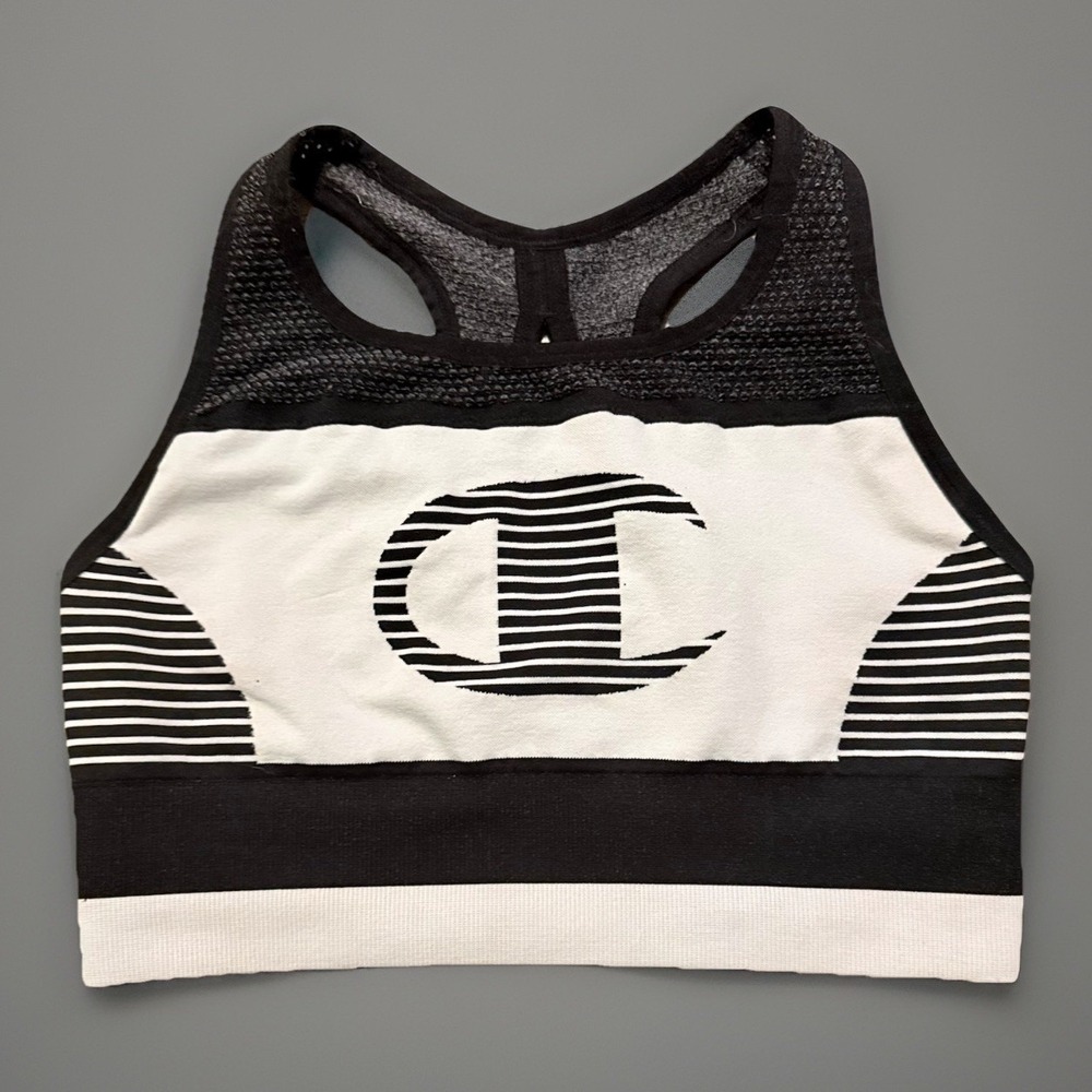 Champion‎ The Infinity Longline Bra, Women's XS Black/White Striped Racerback
